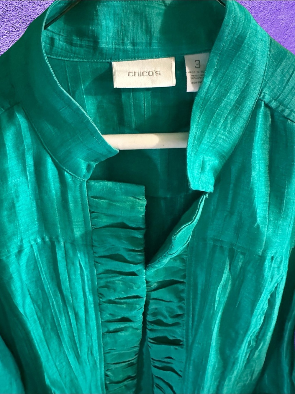 Chico's Teal Ruffled Open-Front Jacket - Picture 2 of 6